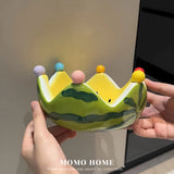 Watermelon Plate, Fruit Fork, Cute and High Beauty Ceramic Large Capacity Home Dessert Salad Bowl