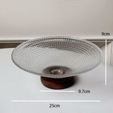 Crystal Glass Dried Fruit Plate High-end Casual Afternoon Tea Dessert Tray Household Living Room Candy Glasses Wood Base Plates