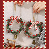 Christmas Bells Ornaments Wreath, Rustic Round Artificial Xmas Wreath with Pine Needles, Pine Cone Bowknot & Bell Pendant