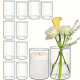 Ikeehome  Glass Cylinder Vase, Tall Clear Vase, Hurricane Candle Holder for Wedding Party Home Decor
