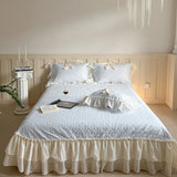 4Pcs Lace Ruffles Bow Wedding Bedding Set Pure Cotton Duvet Cover Set Double Layer Lace Quilted Bedspread Bed Sheet Pillowcases