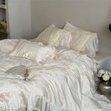 Vintage Embossed Jacquard Lace Ruffles Bedding Set 1000TC Egyptian Cotton Duvet Cover Flat/Fitted Bed Sheet Pillowcases 4Pcs