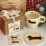 Original Dachshund Dog Stacked Cup Gift Box Ceramic Cute Handdrawn Cartoon Mug Gift for Gifts