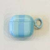 Cute Blue Stripe Imd Silicone Earphone Case With Keychain For Apple AirPods 1 2 3 4 Pro 2 Bluetooth Headphone Protection Cover