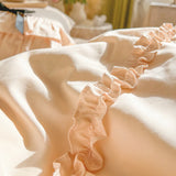 100% Cotton Korean Princess Style Three-layer Ruffles Bow Bedding Set Duvet Cover Bed Skirt Bedspread Pillowcases Wedding Gifts