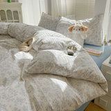 Duvet Set Double Yarn Four-piece Set Class A Aerobic Knitted Cotton Printed Love Bed Cover Skin Friendly Breathable Bedding