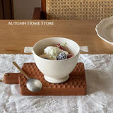 Original Design Two Ear Short Footed Bowl Warm and Creamy White Ceramic Breakfast Bowl Cute