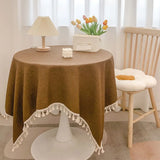 Tassel cotton linen tablecloth desk decoration cloth round tablecloth tea table dining table tablecloth tea table cloth art