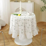 Round Ruffled Edge Table Cloth Pastoral Style Printed Pure Cotton Table Mat Anti Slip Dustproof Tabletop Decorative Desk Cloth