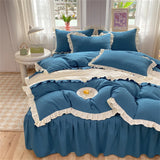 Princess Style Girls Bedding Set Ruffle Duvet Cover With Lace Korean Four Piece Set Quilt Cover Pillowcase Wedding Bedroom Decor