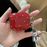 Retro Red Shockproof Protective Case For Apple AirPods 1 2 3 Pro 2nd Wireless Bluetooth Earphone Cover Cartoon Cute Dog Pendant