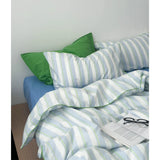 Simple Blue een Stripes Cotton Bedding Set Waed Cotton Duvet Cover And eet Set Korean Sle Four Piece Bedding Set