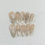 10Pcs Handmade Press on Nails Full Cover Butterflies Rhinestones Design Pink  Almond False Nails Wearable Manicure Nail Tips Art