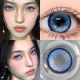 2pcs Blue Big Eyes Colored Contact Lenses Green Butterfly Series Lenses with Degree 0~-8.00 for Eyes Makeup Soft Pupils