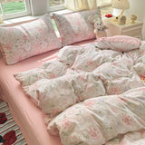 Oxygen Double Layered Four-Piece Bedding Set Fresh Floral Duvet Cover Bed Sheet Bed Canopy Student Dormitory 3-Piece Set