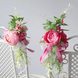 4pcs Artificial Peony Pew Flowers for Wedding Aisle Ceremony Chair Decoration Greenry with Rustic Wedding Outdoor Decor