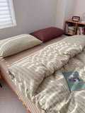 Retro Waed Cotton Bedding Set Striped Pure Cotton Student Dormi Tee-Piece Bedding Set Four-Piece Set Floral Embroidery