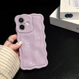 Solid Color Gloss 3D Wave Texture Phone Case for iPhone 16 15 14 13 16 Pro Max Soft Silicone Shockproof Protection Coque Cover