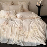 Apricot Color Princess Wedding Bedding Set 1000TC Egyptian Cotton Lace Ruffles Duvet Cover Bed Sheet/Fitted Sheet Pillowcases