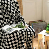 Flannel Blanket for Bedroom Soft Air Conditioning Blankets Checkerboard Elements Sofa Blanket Portable Nap Shawl Towel