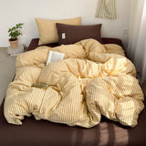 Japanese Style 100% Cotton Bedding Set King Queen Size Minimalist Striped Duvet Cover Set Comforter Cover Bed Sheet Pillow Cases