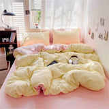 Solid Color Bedding Set Kids Twin Full Queen Size Washed Cotton Single Couple Duvet Cover Set Quilt Cover Pillowcases Bed Linen