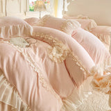 Winter Thickened Warm Milk Velvet Flowers Lace Ruffles Princess Bedding Set Duvet Cover Bed Sheet Quilted Bedspread Pillowcases