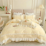 Elegant Lace Bedding Sets Luxury Bed Linen Korean Princess Style Washed Cotton Ruffle Duvet Cover Bed Sheet Pillowcases for Girl