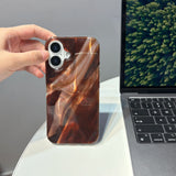 Retro Fashion Brown Smudging Silk Satin Texture Glossy Protective Phone Case Cover for iPhone 17 16 15 14 13 Pro Max