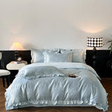 White Jacquard Bedding Set King Queen Size 4pcs Satin Cotton Duvet Cover Sets Fitted Bed Sheet Pillowcases Home Textile