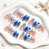 10pcs Blue Gradient French Almond Shaped False Nails 3D Flowers Shell Bubble Design  Press on Nails Wearable False Nails Tips