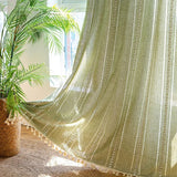 Boho Curtains Semi Sheer Floral Embroidery Cotton Fabric Linen Light Filtering Pocket Rod Windows Drapes for Living Room Bedroom