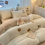 Cute Cartoon Pattern Embroidered Soft Bedding Sets Cozy Breathable Fitted Sheet Kit Kids Adults Bedroom Decor for Spring Summer