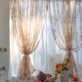 Double Layer Idyllic Flowers Tulle Curtains for Living Room Elegant Rural Floral Gauze Curtains for Kitchen