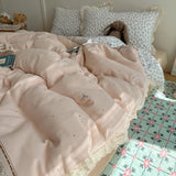 Ins Bedding Set Princess Floral Lace Simple 4pcs Bedding for Girls Woman Quilt Cover Sheet And Pillowcase Spring Home Textiles