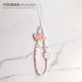 Funny Bear & Flower Heart Bead Pendant Phone Bracelet Wristband Chain Bag jewelry Lanyard Charm