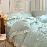 Ins Style Korean Bedding Set Lace Seersucker 4-piece Bed Sheet Set Quilt Cover Solid Duvet Cover For Girl Spring Decor Home