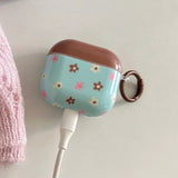 Retro Blue Flower Round Silicone Earphone Cases For Apple AirPods1 2 3 4 Pro 2 4 3nd Generation Headphone Cover With Pendant