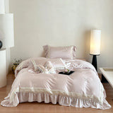 Organza Lace Ruffles Butterfly Embroidery Bedding Set Lyocell Cotton Soft Silky Duvet Cover Flat/Fitted Bed Sheet Pillowcases