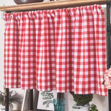 Window Valance Green Red Plaid Christmas Style Short Curtain Partition Curtain Linen with Lace Kitchen Coffee Shade Valances