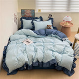 Princess Style Bedding Set Soft Bedroom Decor Comforter Ruffle Duvet Cover Set Pillowcase Bed Sheet Washed Cotton Four Piece Set