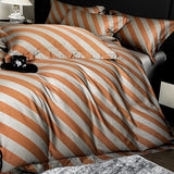 Modern Stripe 100% Egyptian Cotton Luxury Bedding Set 4Pcs Minimalist Style Soft Duvet Cover Set Pillowcases for Bedroom Decor