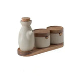 Ceramic Seasoning Jar Retro Japanese Style Home Kitchen Salt Chili Sugar Jar Oil Pot Wooden Lid Spice Kitchen Utensils Modern