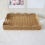 Imitation Rattan Woven Storage Tray Rectangular Rustic Style Food Serving Tray Multipurpose Save Space Desktop Organizer Bread