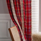 Christmas Grid Curtains Road Pocket Shade Curtain for Tassel Kitchen Bedroom Room Living Bay Window Cabinet Curtain