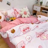Girls Duvet Cover Pink Bow Kawaii Bedding Set Polyester Bedclothes Sheet Pillowcase Twin Full Queen Size Ins Floral Bedspread