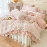 4Pcs French Light Luxury Cream Princess Style pure Cotton 100% Bedding Set Luxury Duvet Cover 200x230 220x240 Pillowcase Summer