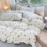 Heart Print Duvet Cover Set Princess Style Lace Ruffles Bedding Set Queen King Skin Friendly Soft Quilt Cover Sheet Pillowcases