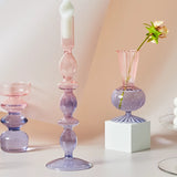 Lilac Candle Holders Glass Candlestick holder for Wedding Table Centerpieces Nordic Vase Home Decoration Gift