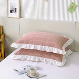 100% Cotton Lace Pillowcase 48x74cm Yarn-dyed Washed Cotton Stripe Pillow Cover Bedding Decorative Pillow Sham With Zipper